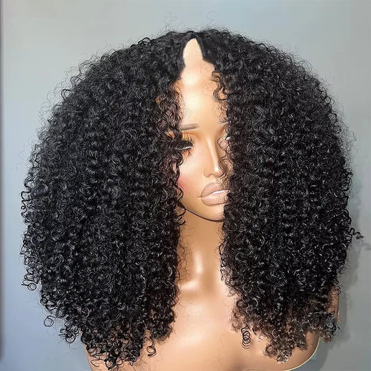 Perruque V-Part à Clips — Cheveux Humains Bouclés