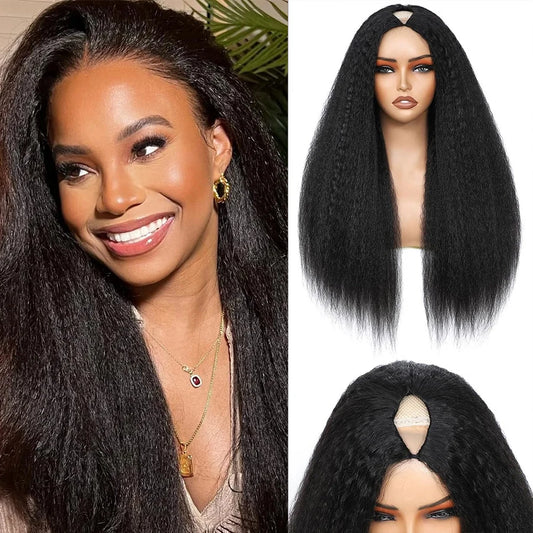 Perruque lisse et crépue 18 à 24 pouces avec raie en U