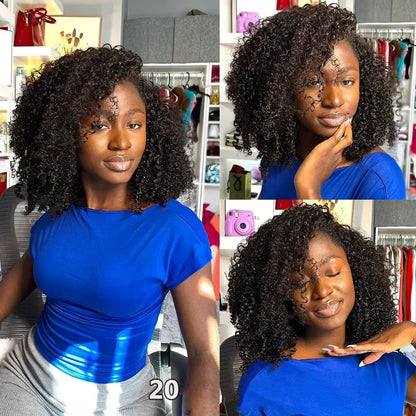 Demi-perruque bouclée 180%, cheveux naturels crépus bouclés, naissance des cheveux Invisible 3 en 1, avec cordon de serrage, sans couture