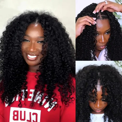 Perruque en cheveux humains V-Part, bouclée crépue sans colle,