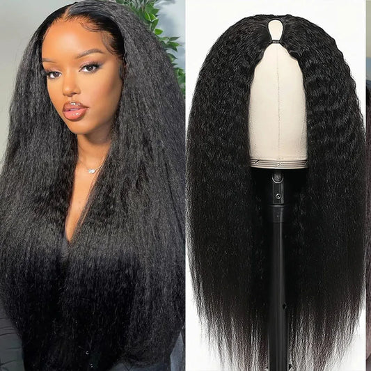 Perruque lisse et crépue 18 à 24 pouces avec raie en U