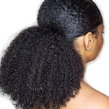 Postiche  Afro Kinky Curly 🌀 | Ponytail Cheveux Humains Mongols Remy | Clip & Cordon | 10-24 Pouces