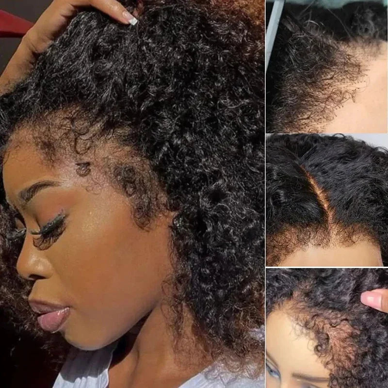 perruque 4C bords dentelle Afro , densité 250% crépus bouclés sans colle