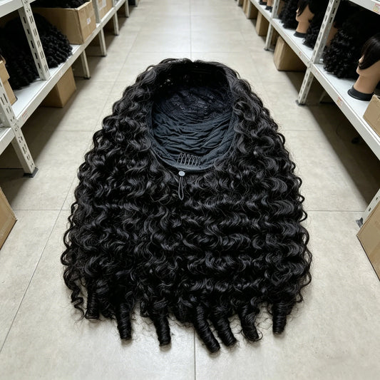 Demi-Perruque Bouclée 3-en-1 – Cheveux Humains Birmans | Sans Colle | Prête à Porter | 18 à 38 Pouces
