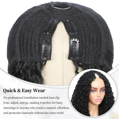 Perruque en cheveux humains V-Part, bouclée crépue sans colle,