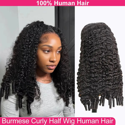 Demi-Perruque Bouclée 3-en-1 – Cheveux Humains Birmans | Sans Colle | Prête à Porter | 18 à 38 Pouces