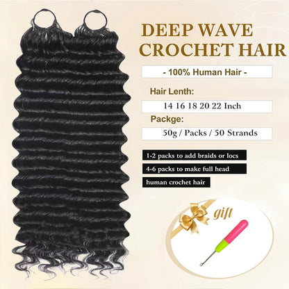 Extensions Crochet Deep Wave – Cheveux Humains Vietnamiens | Boucles Profondes Sans Nœuds | 14 à 22 Pouces