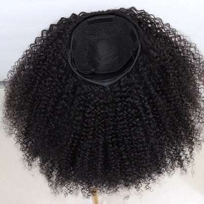 Demi-perruque bouclée 180%, cheveux naturels crépus bouclés, naissance des cheveux Invisible 3 en 1, avec cordon de serrage, sans couture