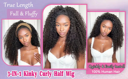 Perruque Afro crépue bouclée sans colle 250% cheveux humains 3 en 1, demi-perruque avec cordon de serrage, Clip sans couture, Style rabattable