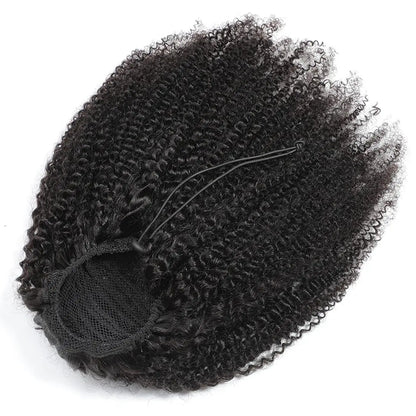 Postiche  Afro Kinky Curly 🌀 | Ponytail Cheveux Humains Mongols Remy | Clip & Cordon | 10-24 Pouces