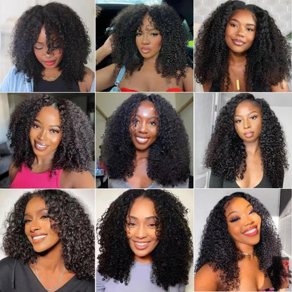 Perruque en cheveux humains V-Part, bouclée crépue sans colle,