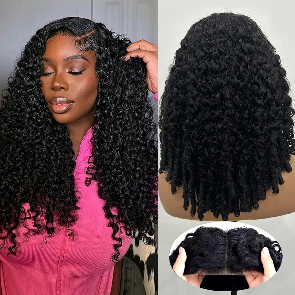 Perruque en cheveux humains V-Part, bouclée crépue sans colle,
