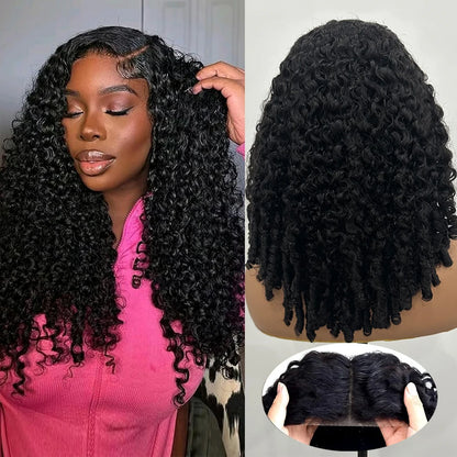 Perruque en cheveux humains V-Part, bouclée crépue sans colle,