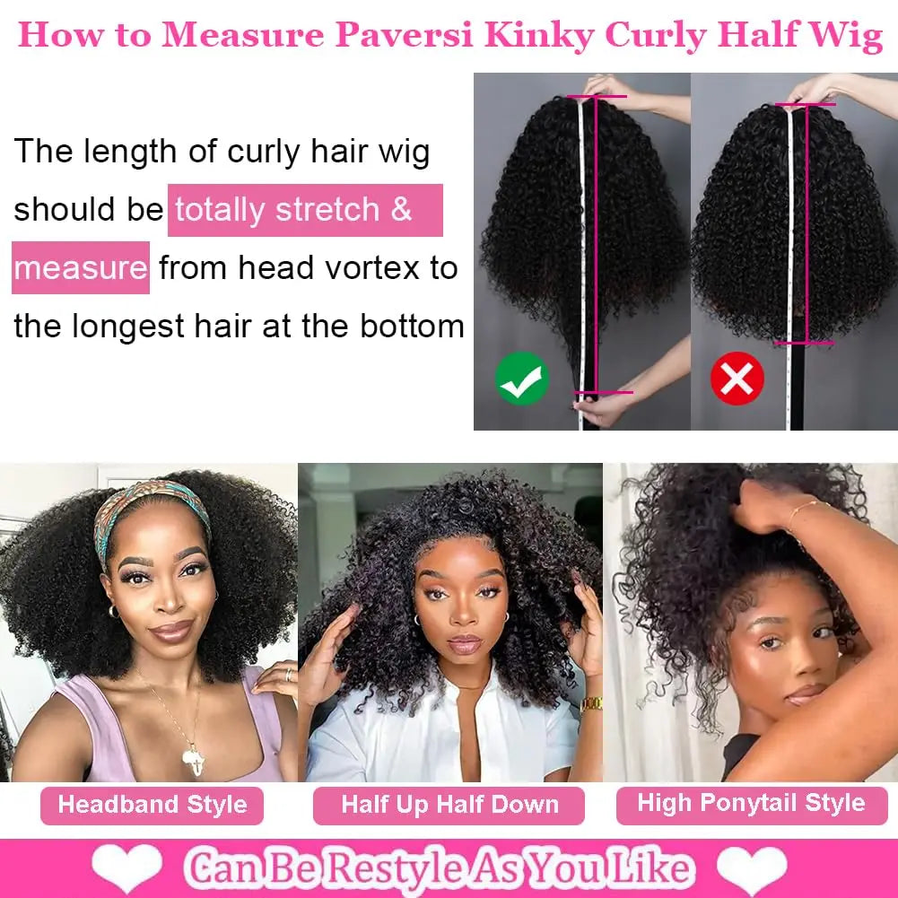 Perruque Afro crépue bouclée sans colle 250% cheveux humains 3 en 1, demi-perruque avec cordon de serrage, Clip sans couture, Style rabattable