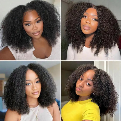 Perruque en cheveux humains V-Part, bouclée crépue sans colle,
