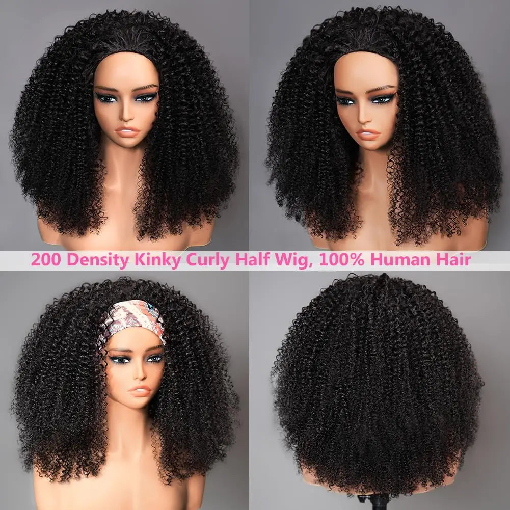 Perruque Afro crépue bouclée sans colle 250% cheveux humains 3 en 1, demi-perruque avec cordon de serrage, Clip sans couture, Style rabattable