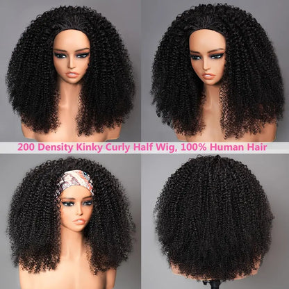 Perruque Afro crépue bouclée sans colle 250% cheveux humains 3 en 1, demi-perruque avec cordon de serrage, Clip sans couture, Style rabattable