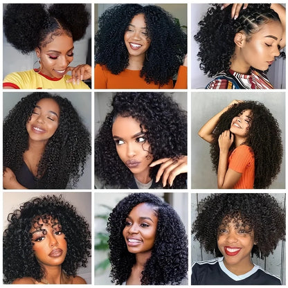 Perruque en cheveux humains V-Part, bouclée crépue sans colle,